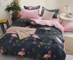 Navy Blue & Pink Flamingo Winter Cotton Duvet Cover Set - Hina Beddings