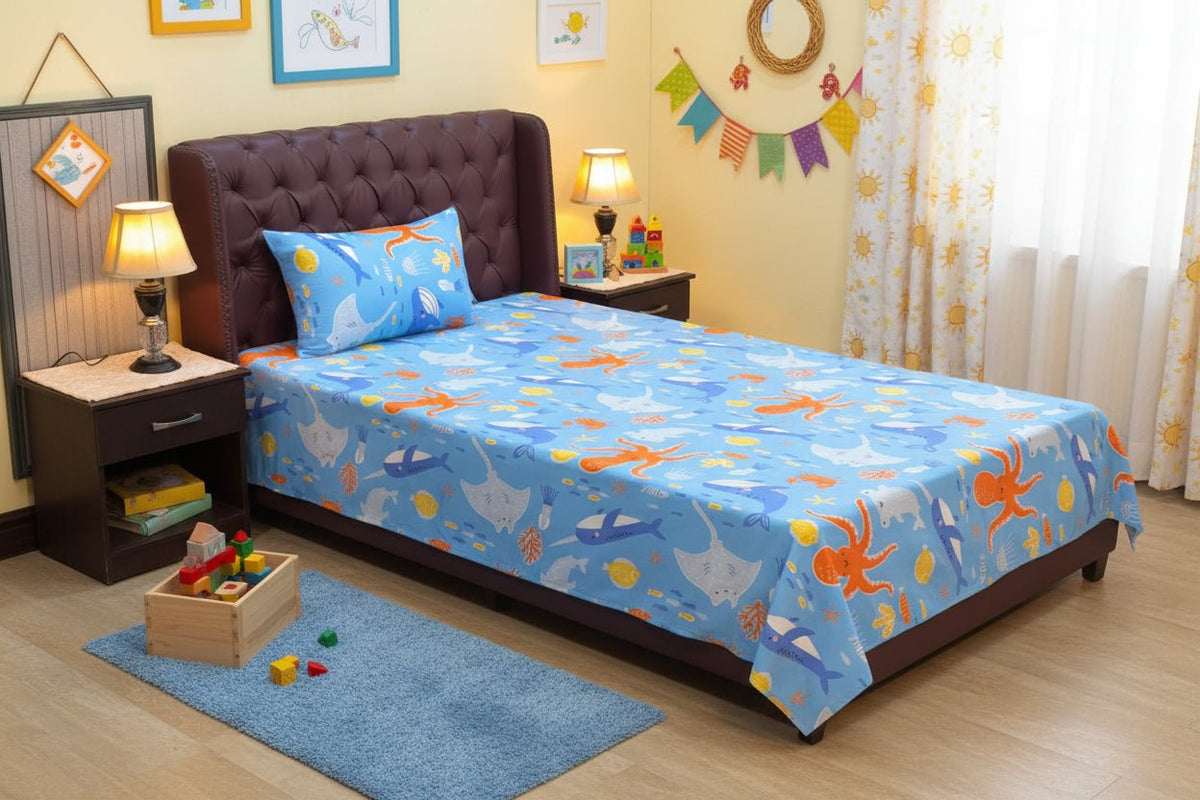 Ocean Sea Life Kids Bedsheet - Hina Beddings
