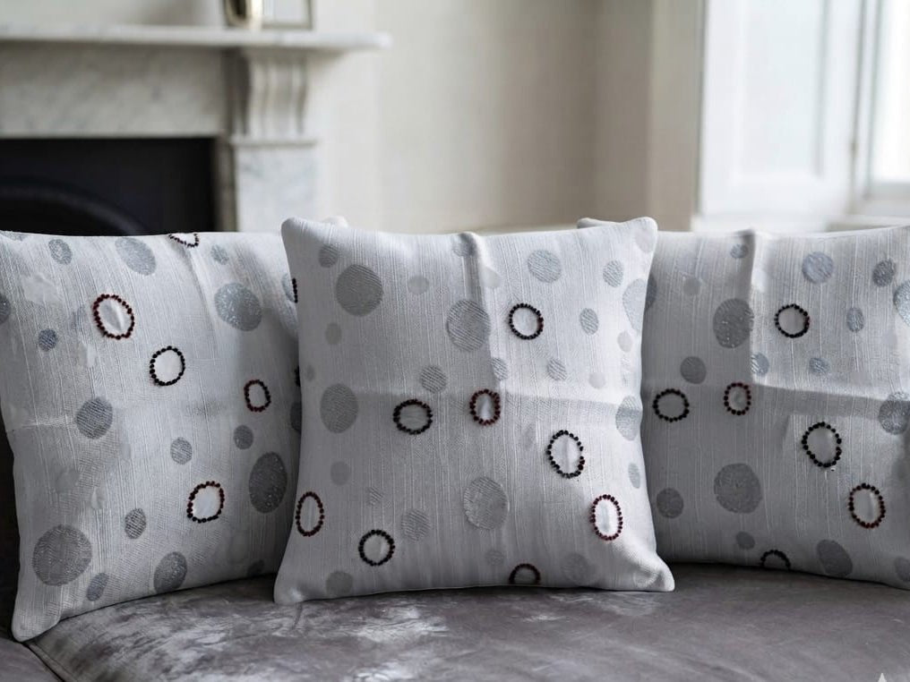 Pearl White & Grey Beaded Decorative Cushion Cover – Premium Sequence Work - Hina Beddings