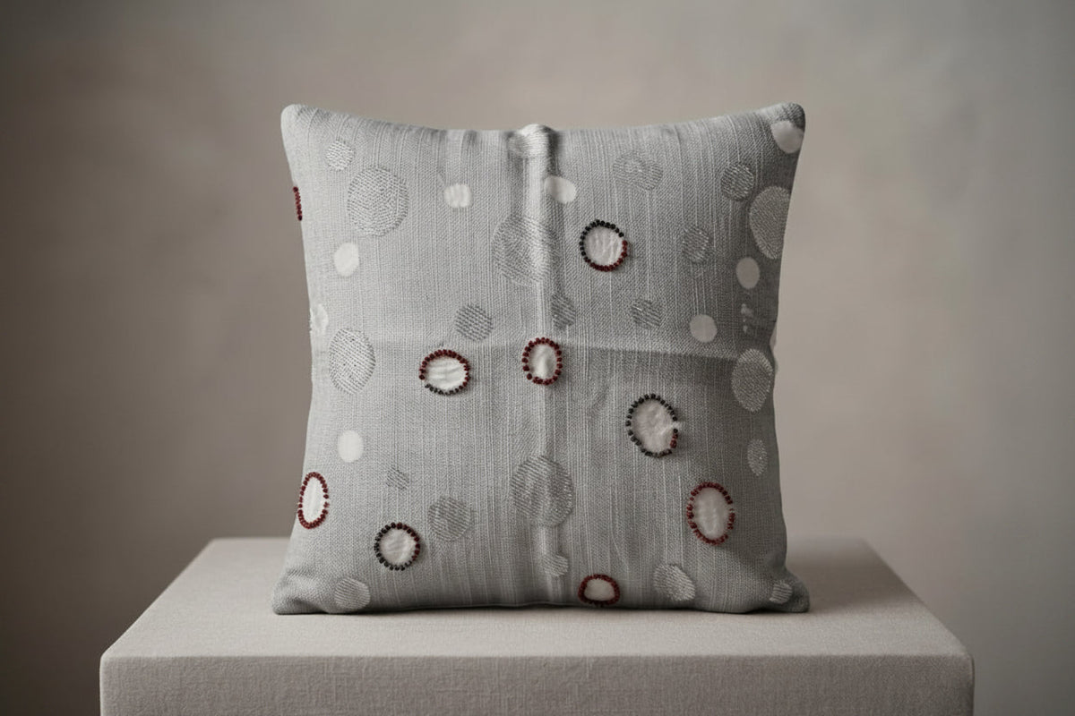 Pearl White & Grey Beaded Decorative Cushion Cover – Premium Sequence Work - Hina Beddings