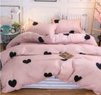 Pink & Black Heart Print Winter Cotton Duvet Cover Set - Hina Beddings