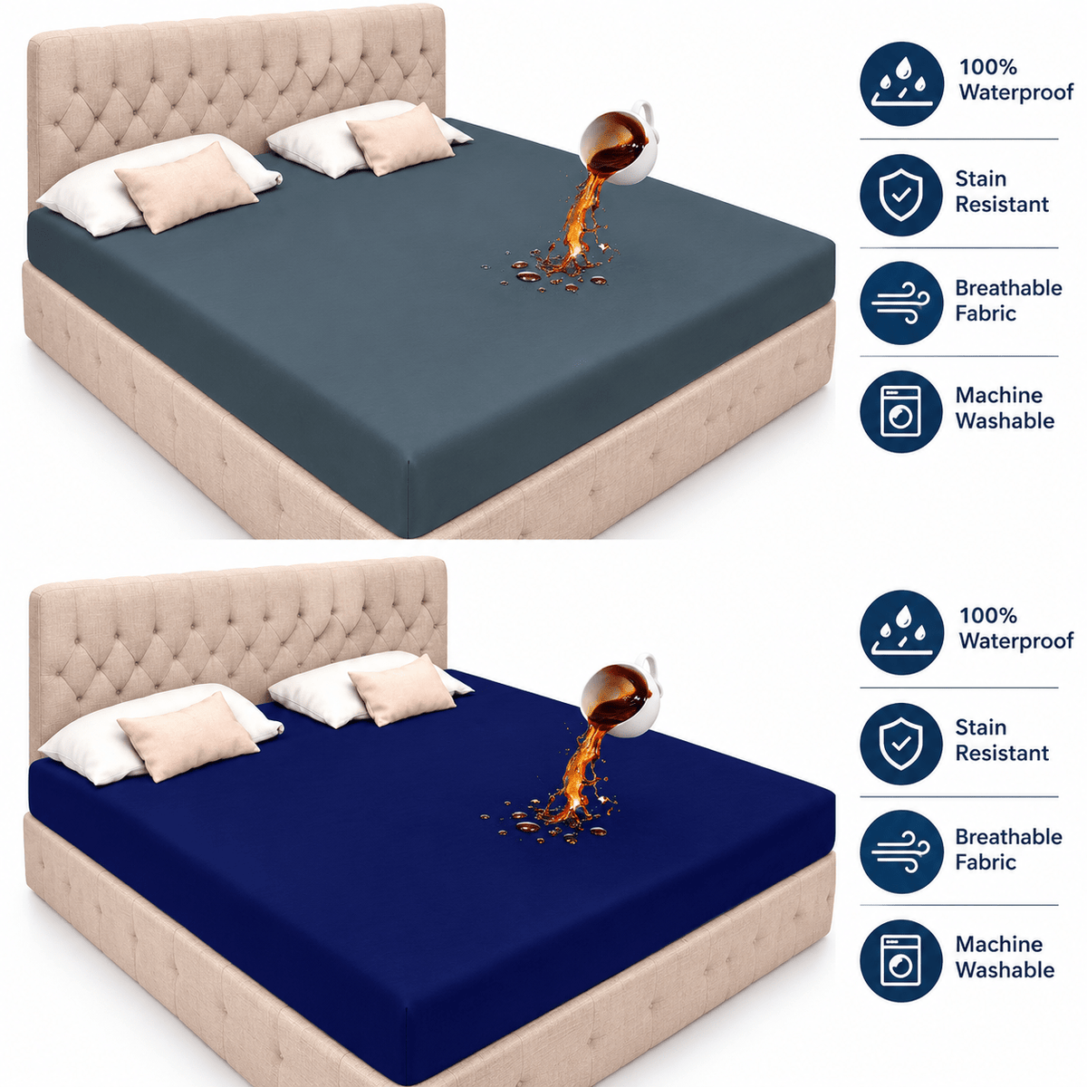 Premium Waterproof Terry Cotton Fitted Mattress Protector - Hina Beddings