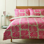 Pure Cotton Pink Botanical Leaf Printed Bedsheet Set - Hina Beddings
