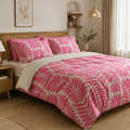 Pure Cotton Pink Botanical Leaf Printed Bedsheet Set - Hina Beddings