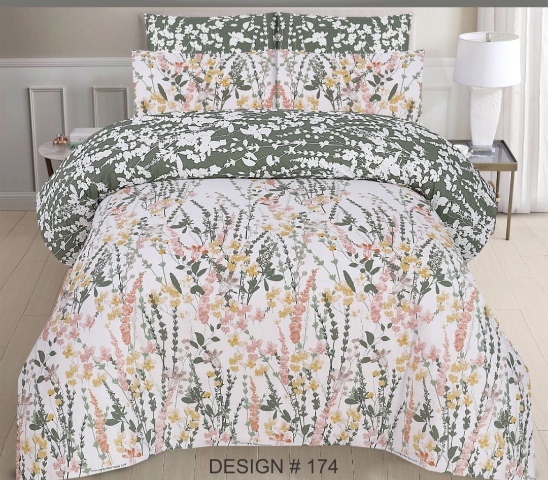 Pure Cotton Summer Bedsheet – Sage Green & Blush Wildflower Print - Hina Beddings