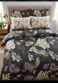 Pure Cotton Summer Duvet Set – Charcoal Tropical Palm Leaf Print - Hina Beddings