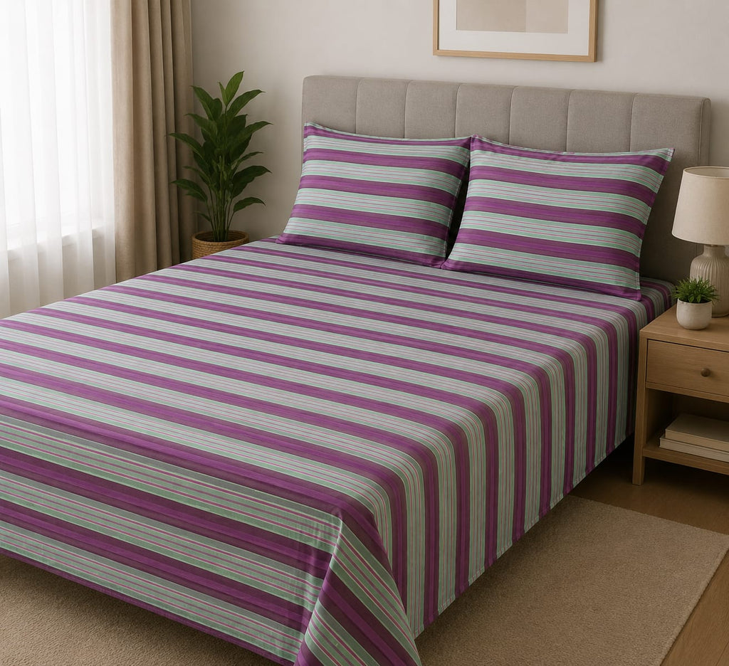Sage Spring Printed satin Bedsheet Set - Hina Beddings