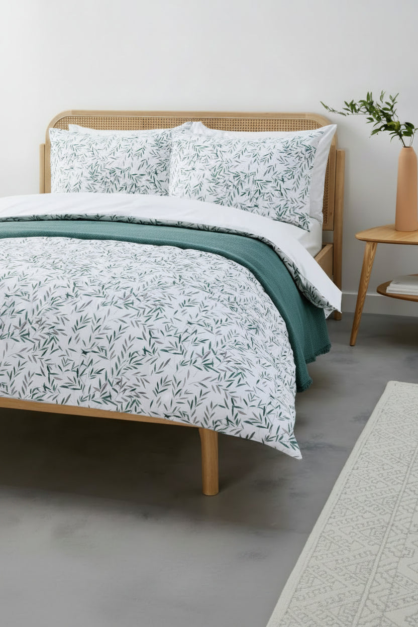 Sage Willow Leaf Satin Duvet Set - Hina Beddings