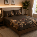 Slate Graphite Floral Cotton Satin Bedsheet - Hina Beddings