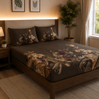 Slate Graphite Floral Cotton Satin Bedsheet - Hina Beddings