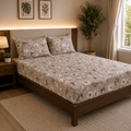 Taupe Floral Cotton Satin Bedsheet Set - Hina Beddings
