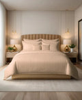 Warm Beige Striped Satin Sheet Set - 3pcs King size - Hina Beddings