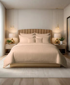 Warm Beige Striped Satin Sheet Set - 3pcs King size - Hina Beddings