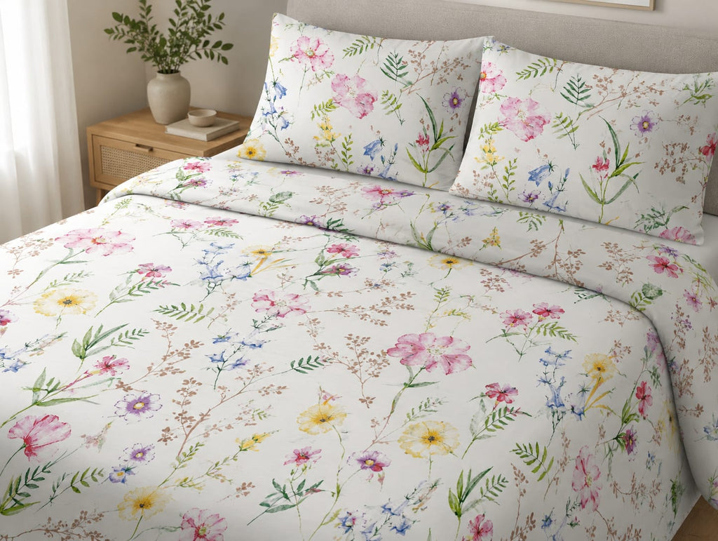 Wildflower Meadow Satin Bedsheet Set - Hina Beddings